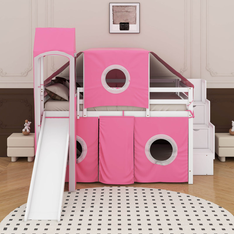Full Size Loft Bed With Tower, Pink
