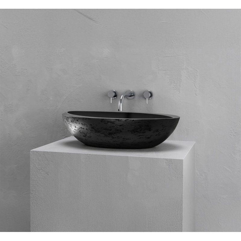 Vast Studio 24” L x 13.8” W Textured Black Iron/Black  Vessel Sink – Oval Countertop Basin with Smooth White Interior, Metallic Luxury Finish & Modern Spa-Inspired Sculpted Design