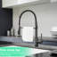 Robinet de cuisine à poignée simple avec poignée rétractable, surface noir mat, levier rétractable à 360 degrés en frêne, rotation à 360 °, rembourrage en céramique