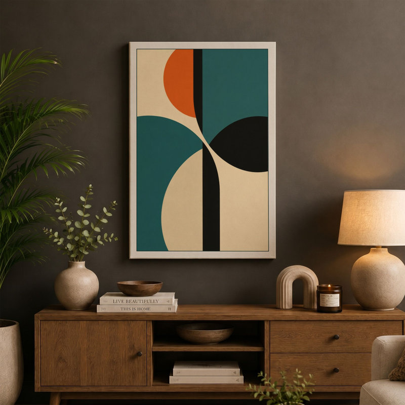 Geometric Balance Mid-Century - Wrapped Canvas, 24x16 - 61.0 x 40.6 cm, Cream Border