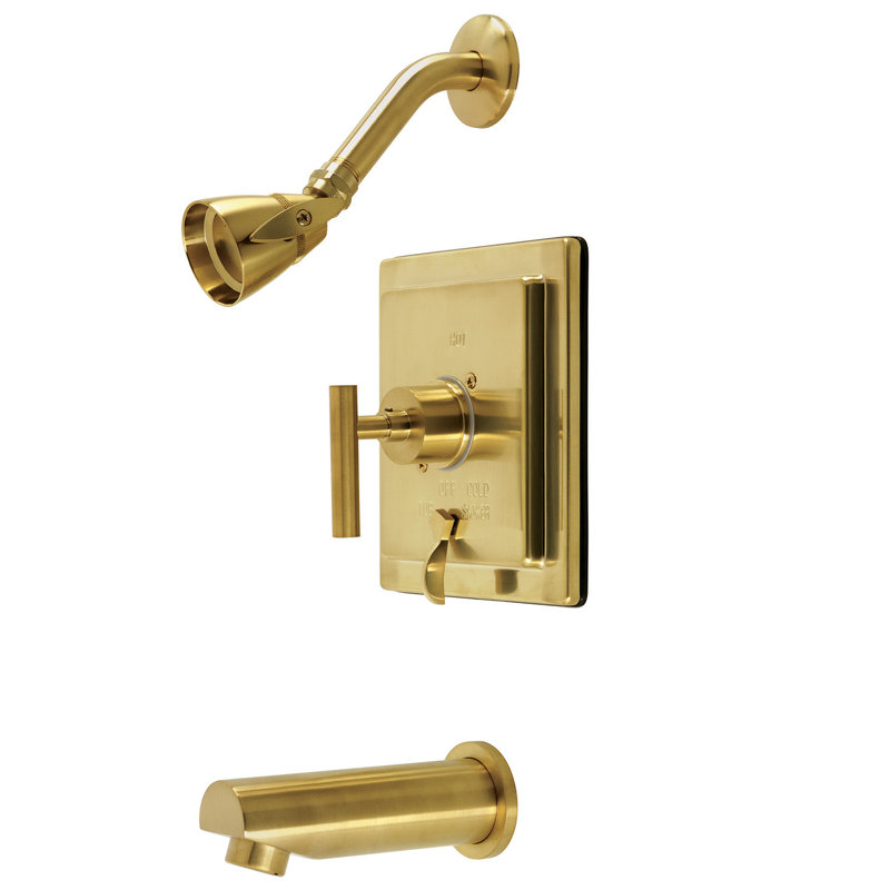 Kingston Brass Manhattan Single-Handle Pressure Balanced Tub and Shower Faucet, Brushed Brass