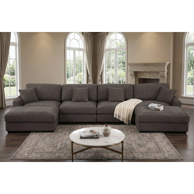 6 - Piece 168" U Shape Sectional Sofa Cloud Couch With Removable Ottomans