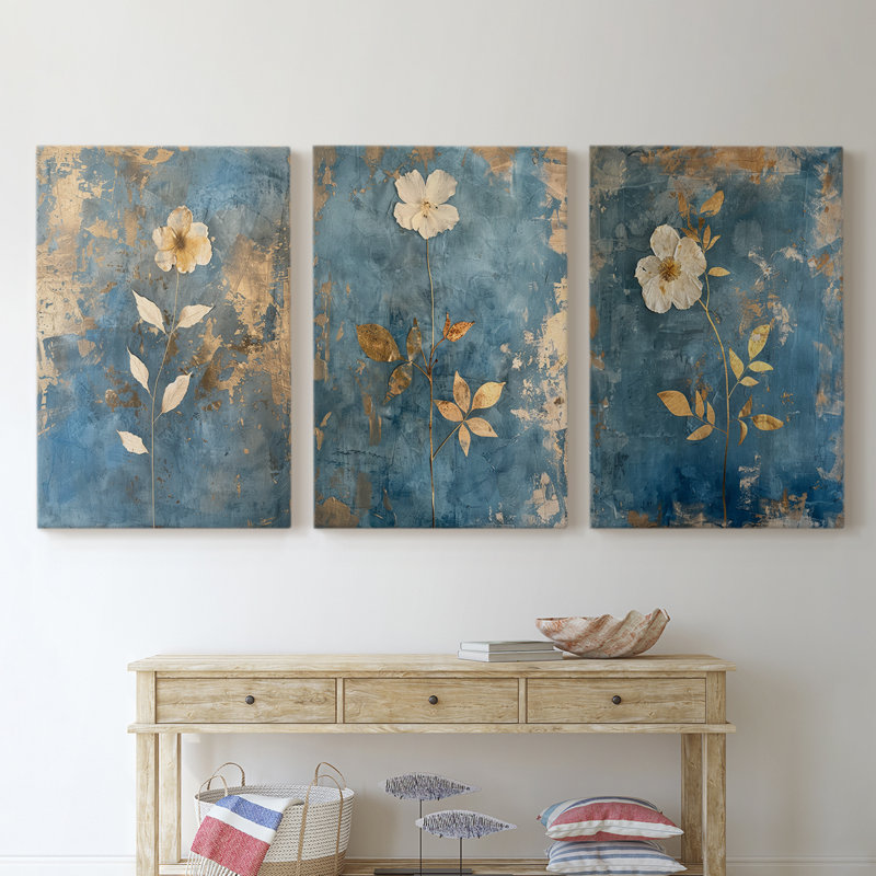 Étude florale série XV - ensemble de 3 toiles tendues avec châssis - prêt à être accroché, H 27 po x l 18 po