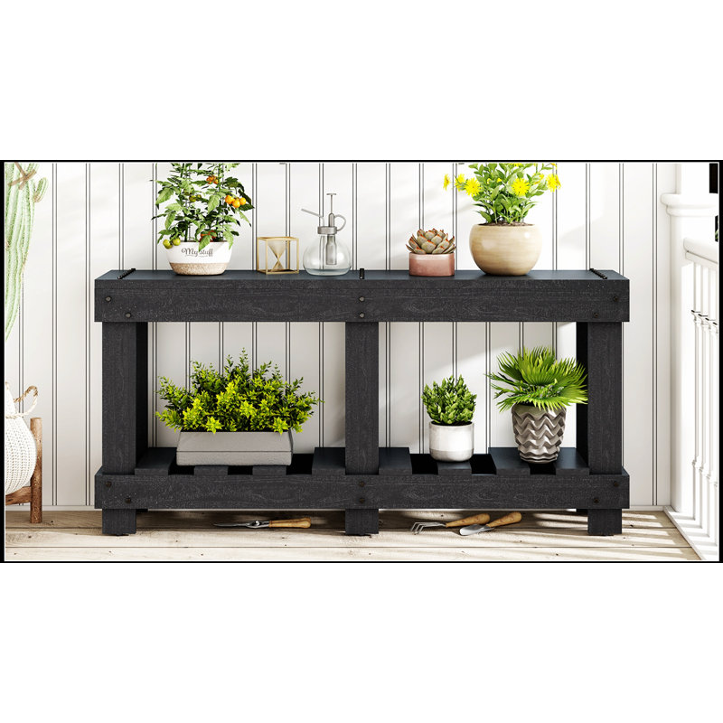 Vintage Entryway Table With Fir Solid Wood, 6 Reinforced Legs, 4.5 Inch Thick Desktop, Metal Rivet Decor, And Plank Under-Shelf For Hallway And Living Room