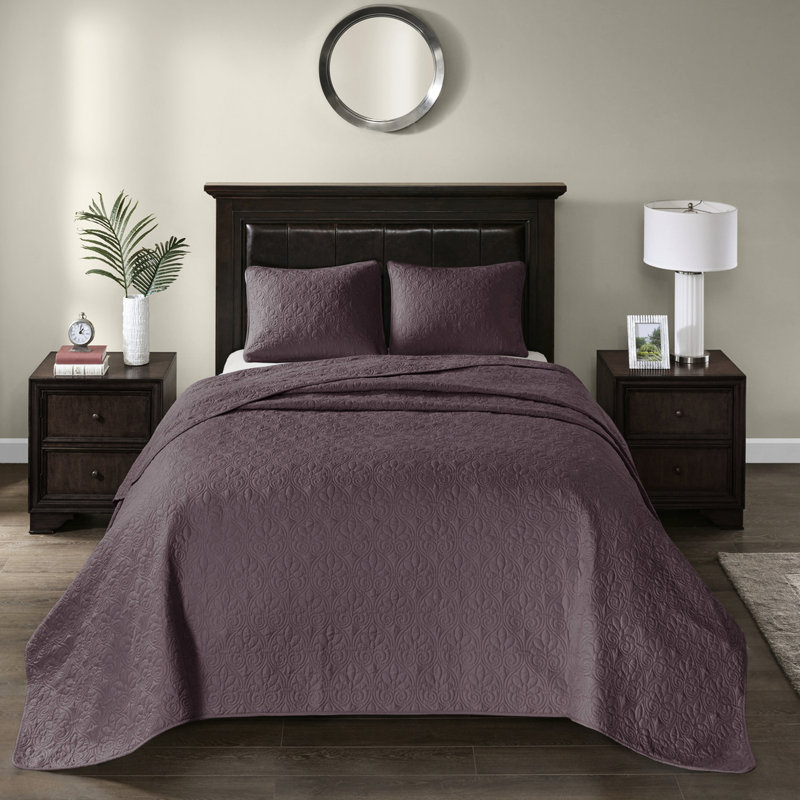 Courtepointe réversible mauve double / grand - Rembourrage en coton prélavé pour une nuit douillette Magnifique literie matelassée Chambre paisible de luxe
