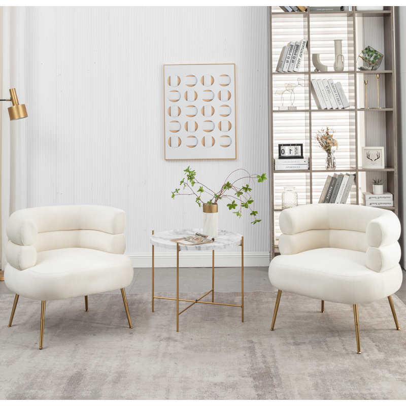 Demetrius Upholstered Barrel Chair, Beige Velvet