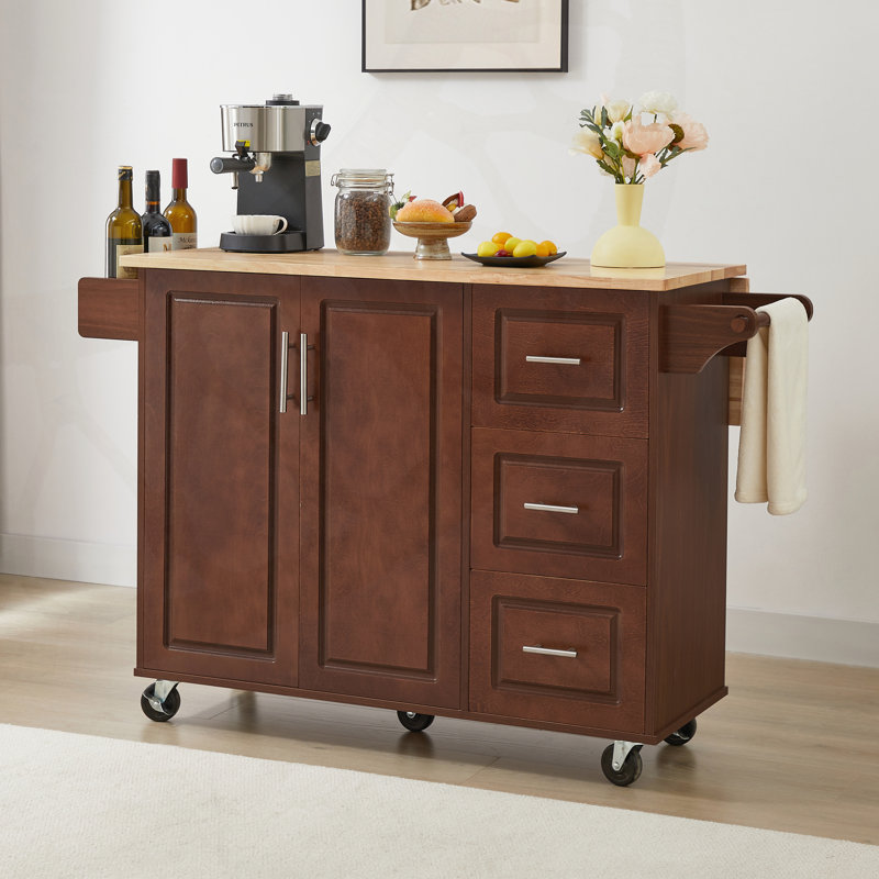 Chariot mobile pour îlot de cuisine avec tiroirs, Brun