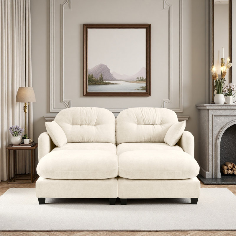 Canapé, canapé Cloud, avec 2 repose-pieds, Beige
