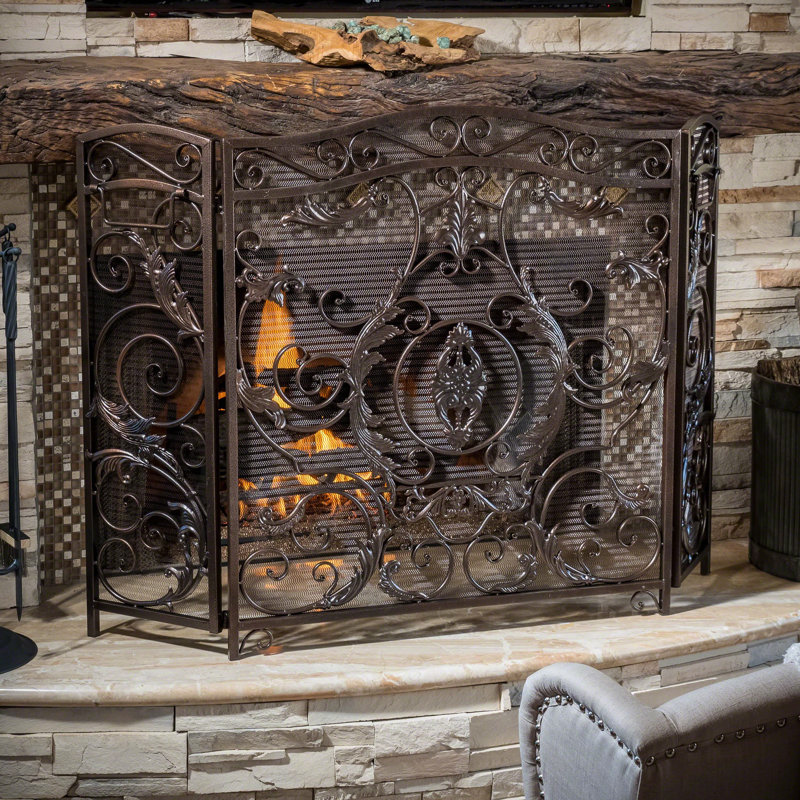 3 Panel Iron Fireplace Screen