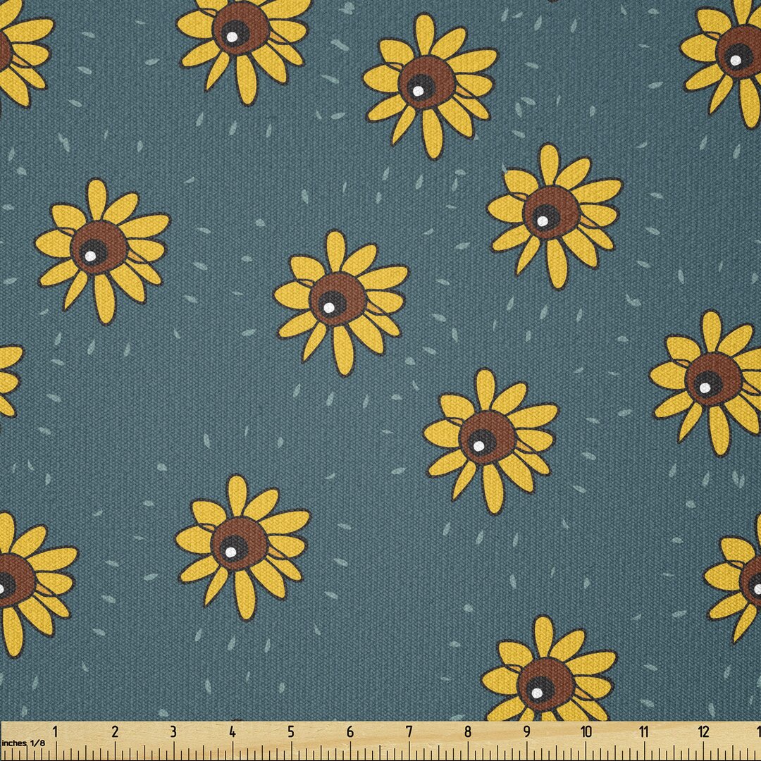 Stoff als Meterware, Kinder Natur Kinder Stil, Sonnenblume, Dunkle Teal Yellow