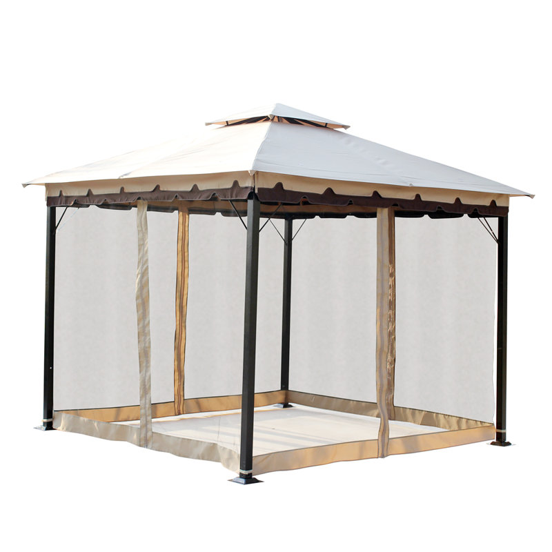 Beige and Black Steel Square Patio Gazebo with Tiered Roof