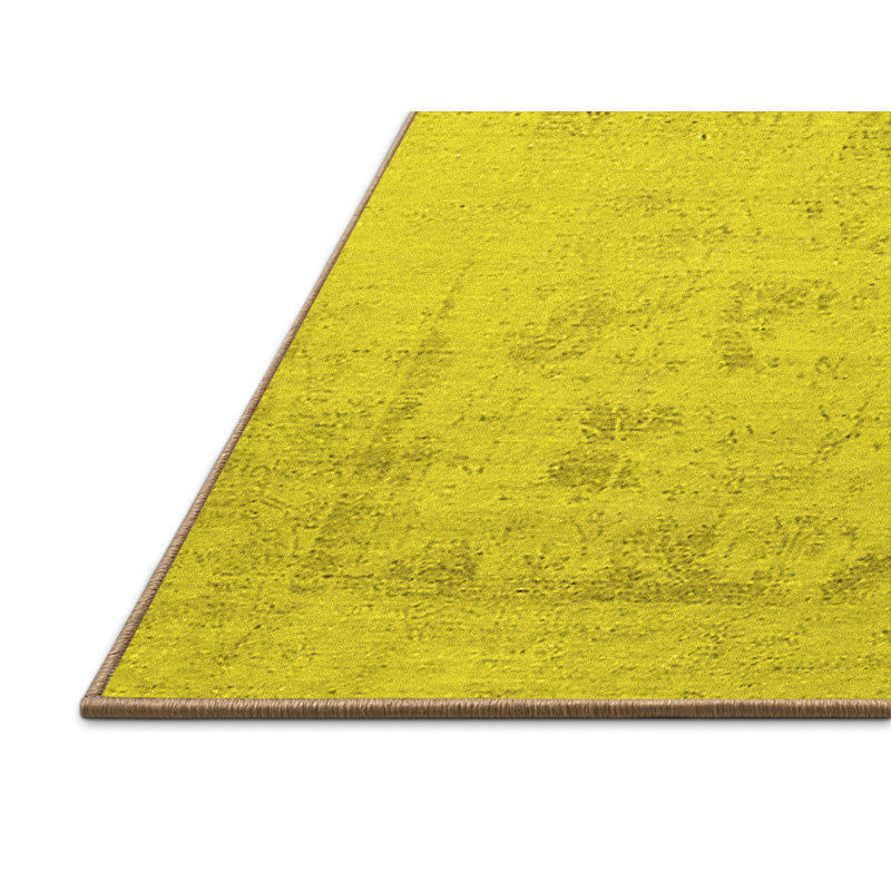Tapis oriental en polyester tissé à la machine en jaune, Rectangle 7 pi x 9 pi