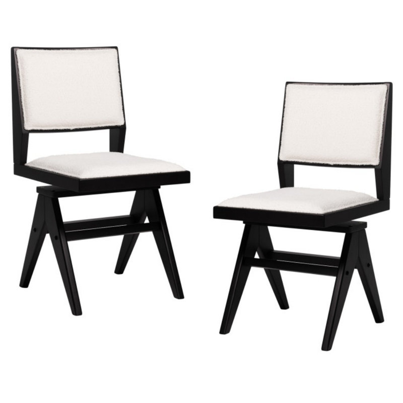 Ensemble de 2 chaises pivotantes en bois avec structure en bois d'hévéa et siège rembourré