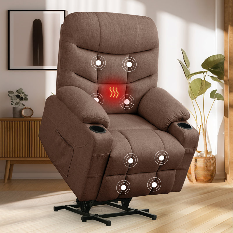 KORSER Power Lift Recliner, Electric Lift Chair With Heated Vibration Massage, Cup Holders, Side Pockets, Brown