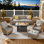 6 - Person Patio Furniture Set With Swivel Rocker, Outdoor Wicker Rattan Sectional Seating Group With Cushions, All Weather Sofa Conversation Set With Fire Pit Table For Garden Backyard