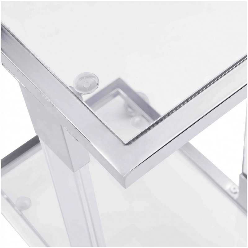 Table d'appoint en verre chromé, table de bout en acrylique, table carrée en C avec base en métal pour le salon, la chambre à coucher, le balcon, la maison et le bureau