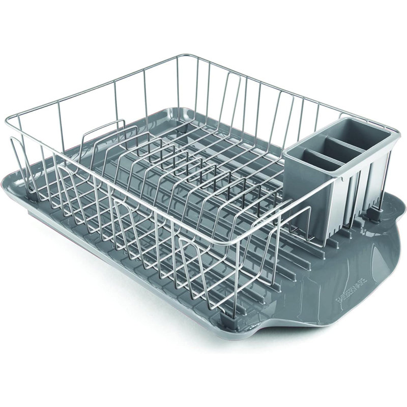3-Piece Capacity Dish Drying Rack Set With Drainboard And Utensil Holder Rust Resistant Kitchen Counter Dish Drainer