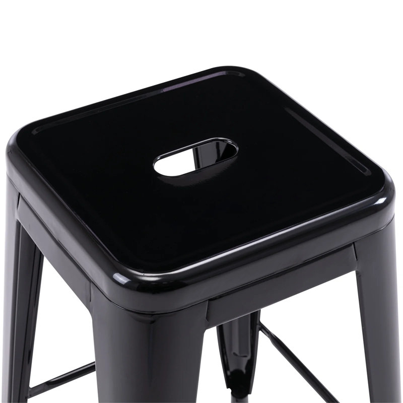 Tabouret de comptoir 24 "avec structure en métal, ensemble de 4 tabourets de bar intérieur / extérieur, Noir, 4