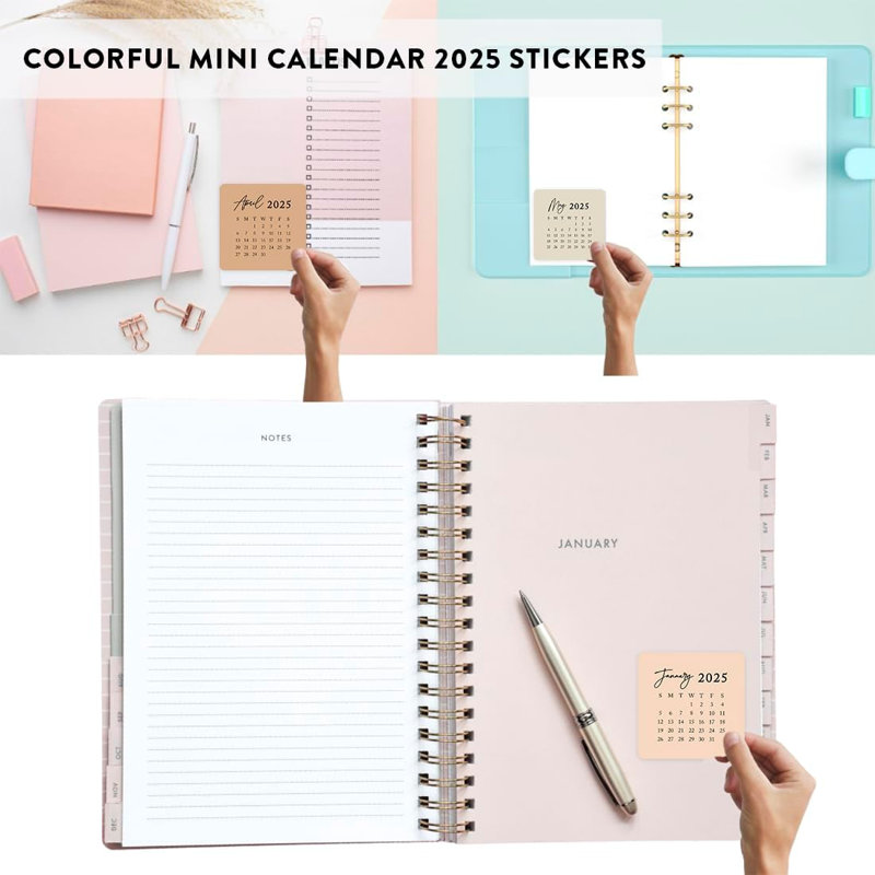 Mini planificateur de calendrier bohème Boho Colors, Brun clair et noir