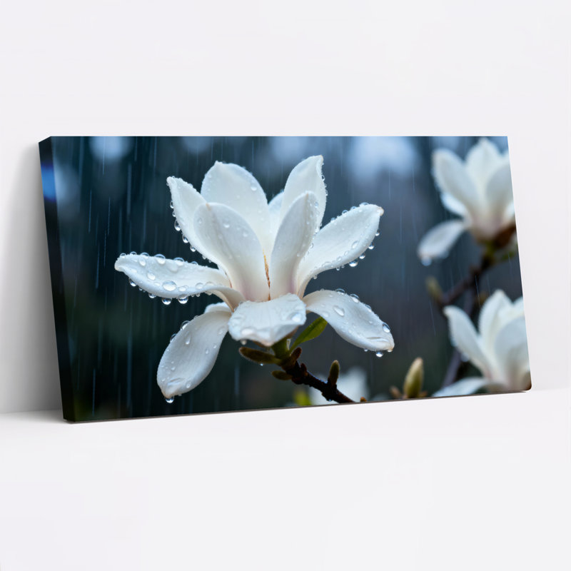 Ensemble de 1 tableau sur toile tendue « Gouttes de pluie de magnolia », H 12 po x l 36 po