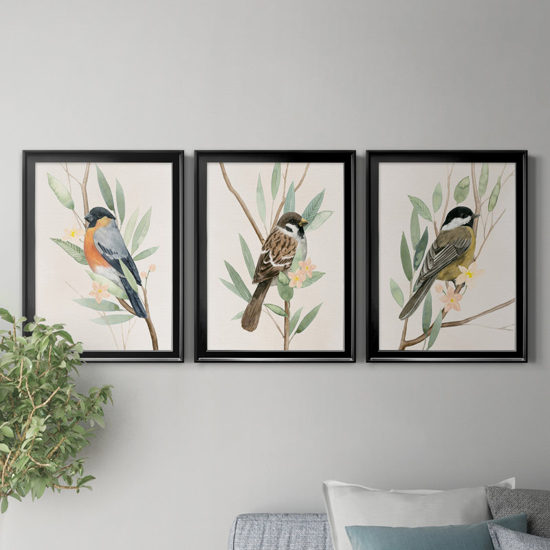 Tree Toppers I - Ensemble de 3 peintures sur toile encadrées, H 26,5 po x l 109,5 po x P 1,5 po, Toile avec cadre noir