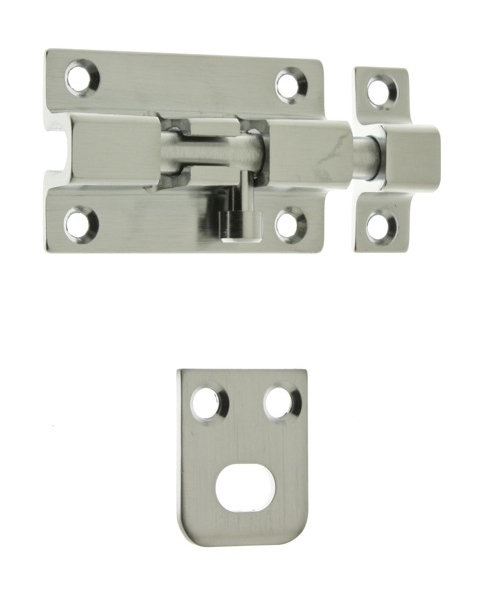 Solid Brass Security Barrel Bolt, Satin Chrome