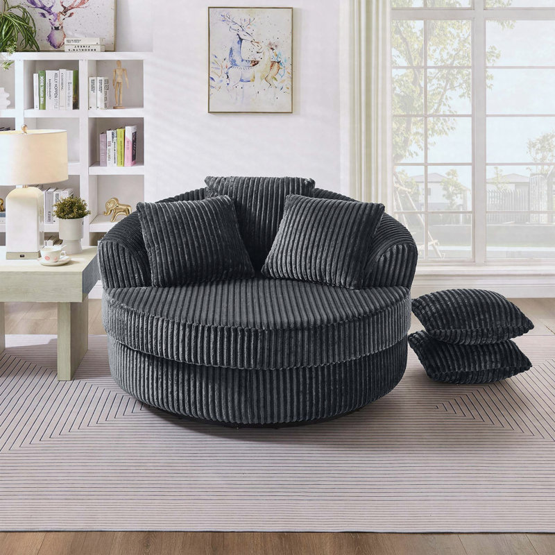 Fauteuil pivotant à 360 °, fauteuil de détente moderne en velours côtelé, Gray