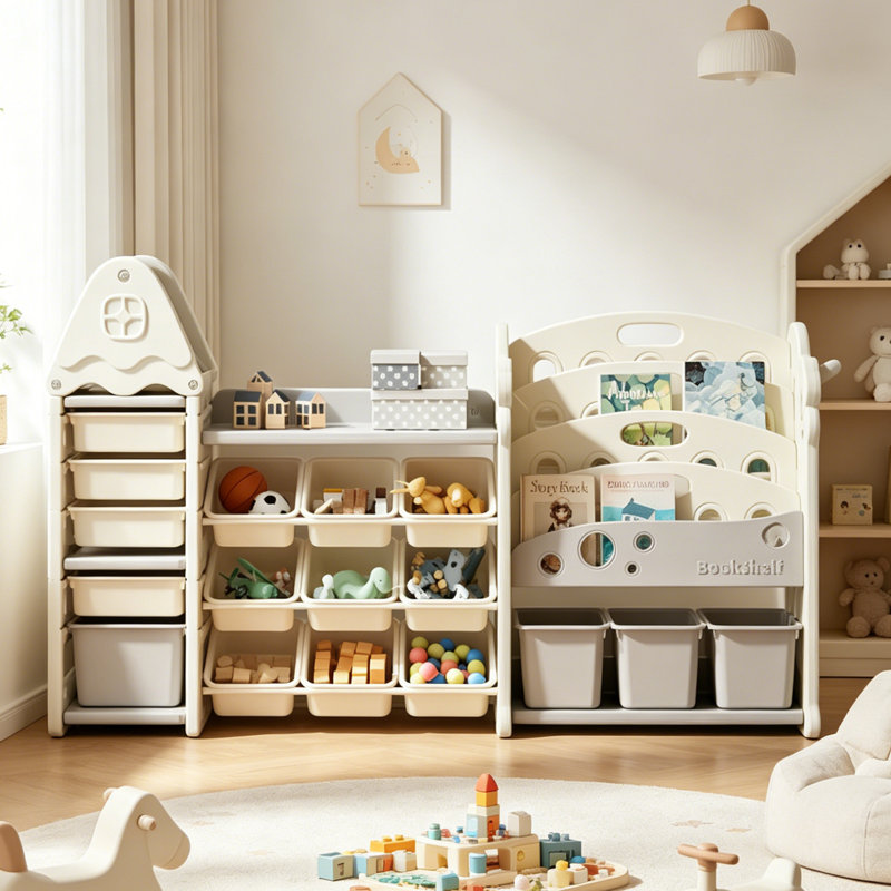 Kids Large Plastic Toy Storage Organizer and Bookshelf Combination