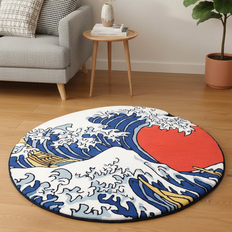 Great Wave Off Kanagawa Round Tufted Rug