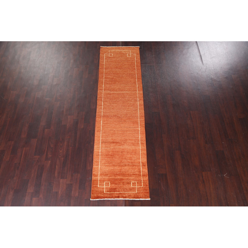 Orange Gabbeh  Wool Runner Rug 3x9