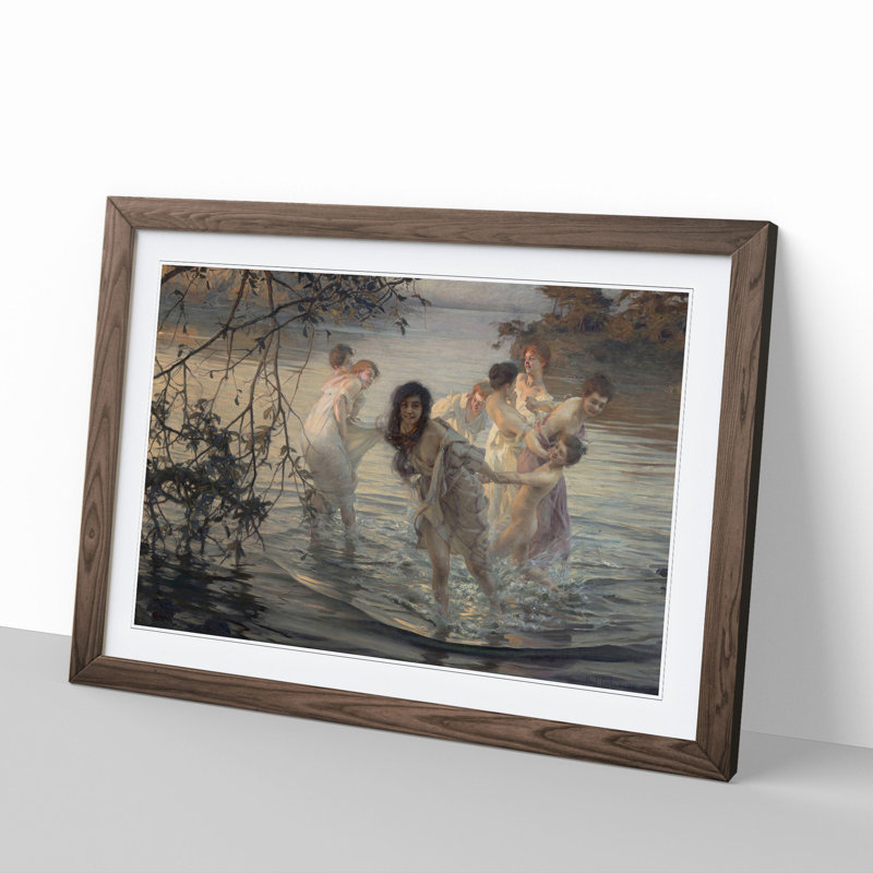 The Nymphs by Paul Chabas - Picture Frame Painting, Walnut Framed, 36cm H x 48cm W x 2cm D