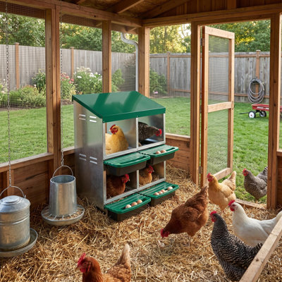Nichoir à poules amovible à 4 compartiments avec plateaux coulissants, fixation murale, vert