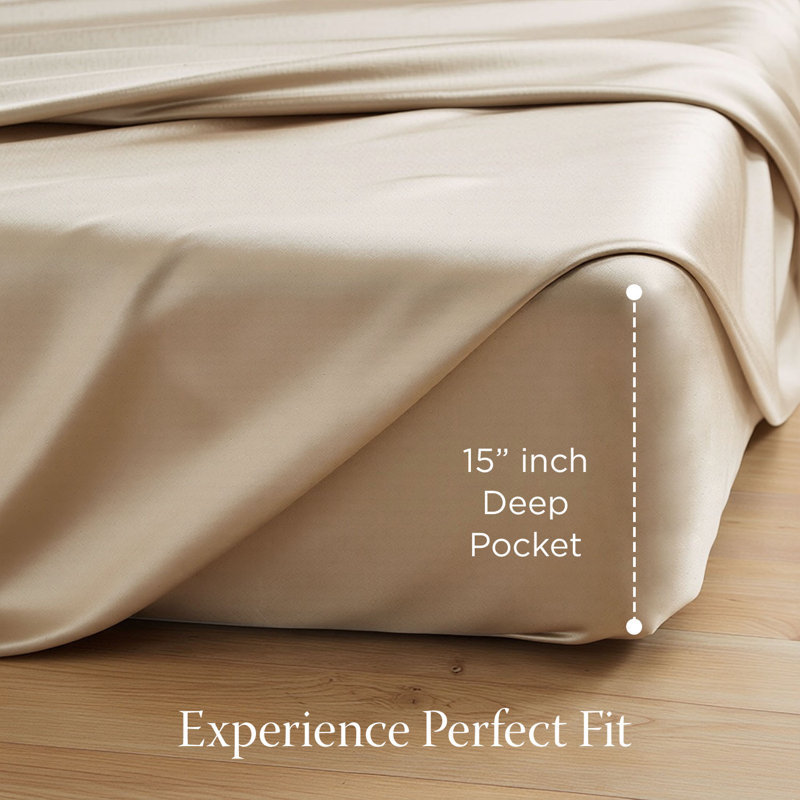 600 Thread Count 100% Cotton Sheet set in Sateen Weave, Twin XL Sheet Set with 1 Pillowcase, Beige, Solid