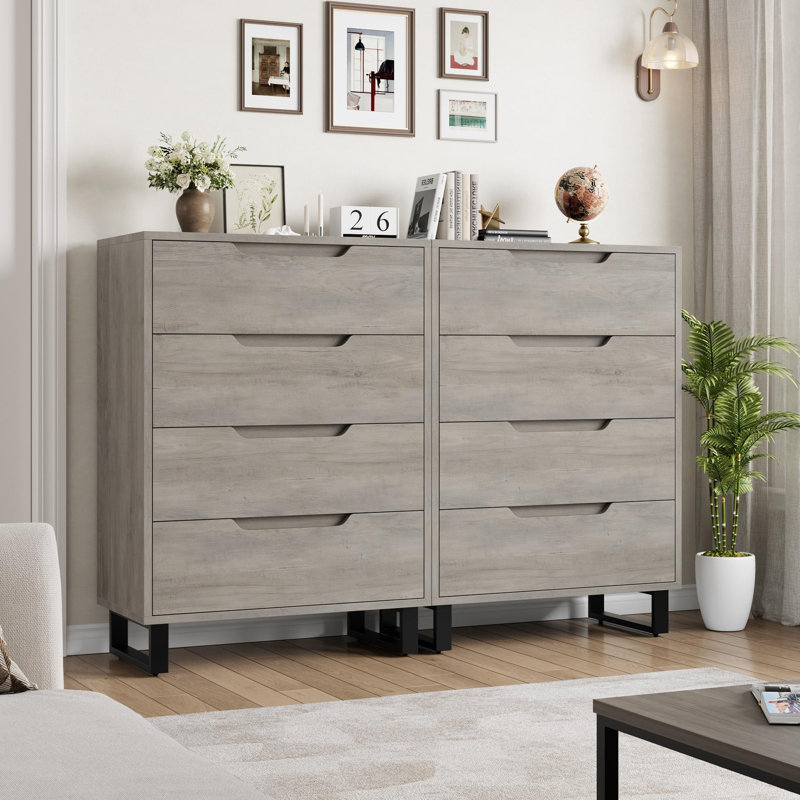 Commode verticale autoportante à 4 tiroirs pour chambre à coucher, commode haute 41,5 po avec rangement, Gris
