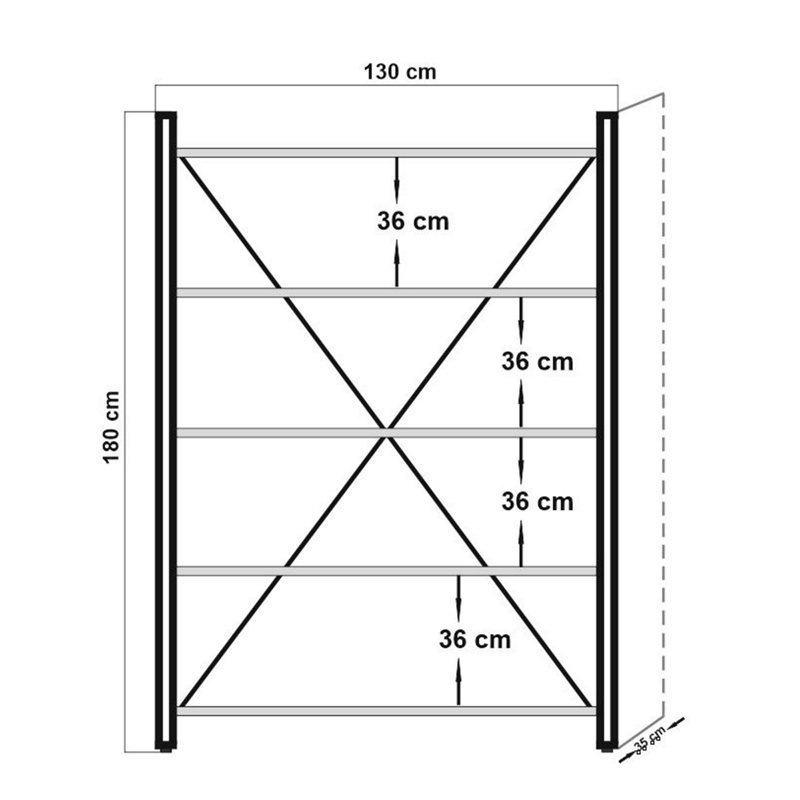 Industrial Bookshelf with Metal Frame, Atlantic Pine & Black Finish, 51.2 x 70.9 x 13.8 inches | 100% Melamine Coated Particle Board, 0.7 in Thickness | Wall-Mountable, Numerous Shelves, 77.2 lbs Capacity