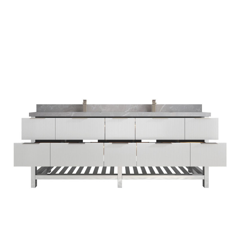 Meuble-lavabo double 84 po avec plateau Catalina, Gris perle