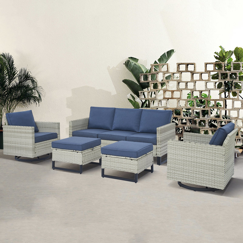 Ingvald 74'' Wide Straight Patio Sofa with Cushions, Dark Blue