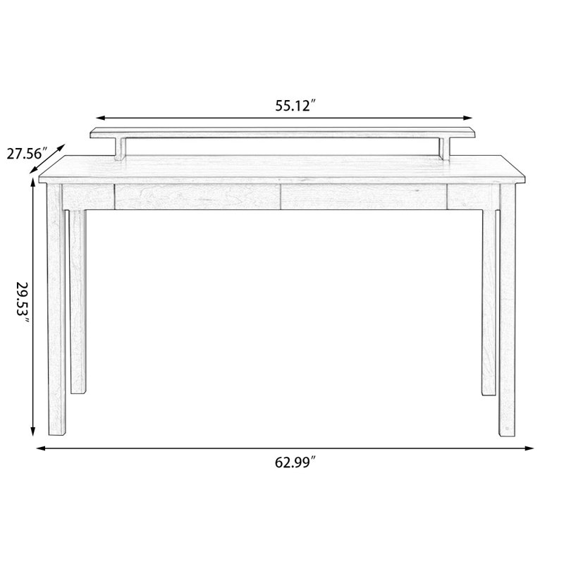 Bureau rectangulaire en bois massif avec 2 tiroirs, H 29,53 po x l 62,99 po x P 27,56 po, Brun noyer