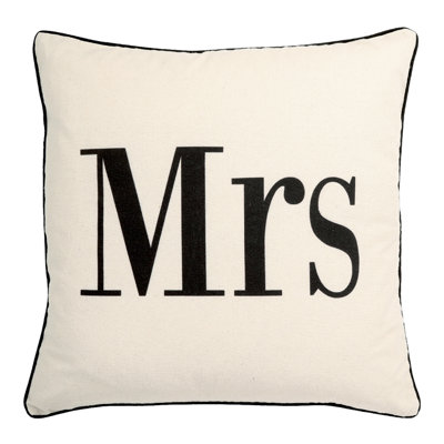 You and Me Mrs Print Square Cotton Throw Pillow