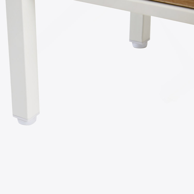 Rattan Coffee Table, Sliding Door For Storage, Metal Legs For Living Room, White, White
