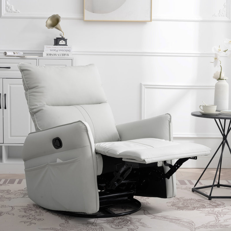 Modern Small Rocking Swivel Recliner Chair, Similicuir gris pâle