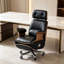 Fauteuil de direction haut de gamme en cuir noir et noyer 48,03 po de style italien avec contrôle électrique avec repose-pieds et fonction d'inclinaison