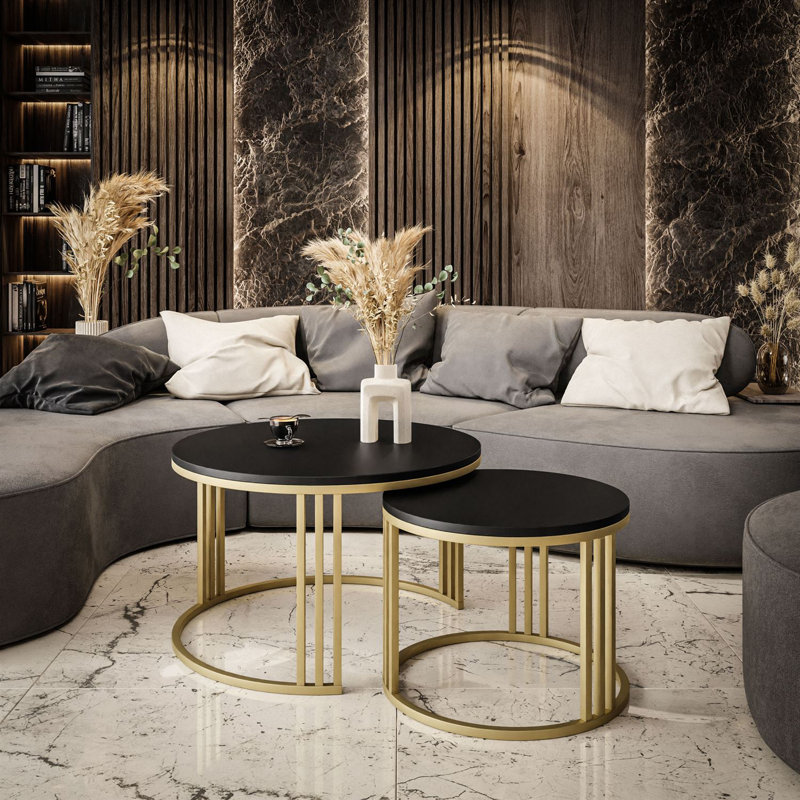 Downey 2 Piece Coffee Table, Black Matt, Gold