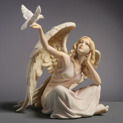 5.91 In H Angel Sitting With Dove Figurine  Poly Resin