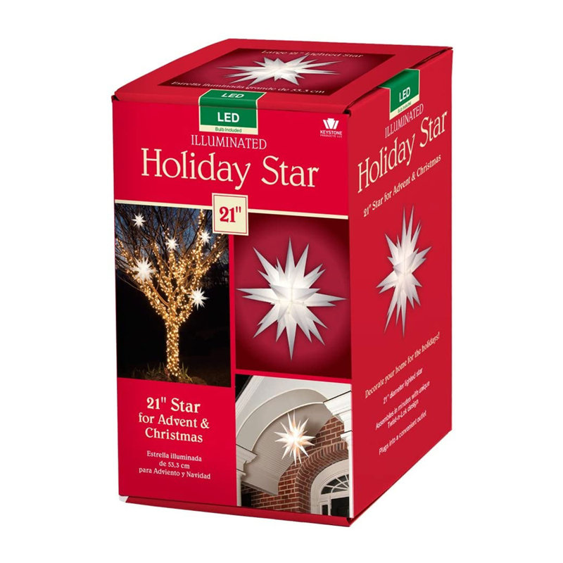 Prelit LED Christmas Holiday Star Tree Topper, 21" H x 21" W x 21" D