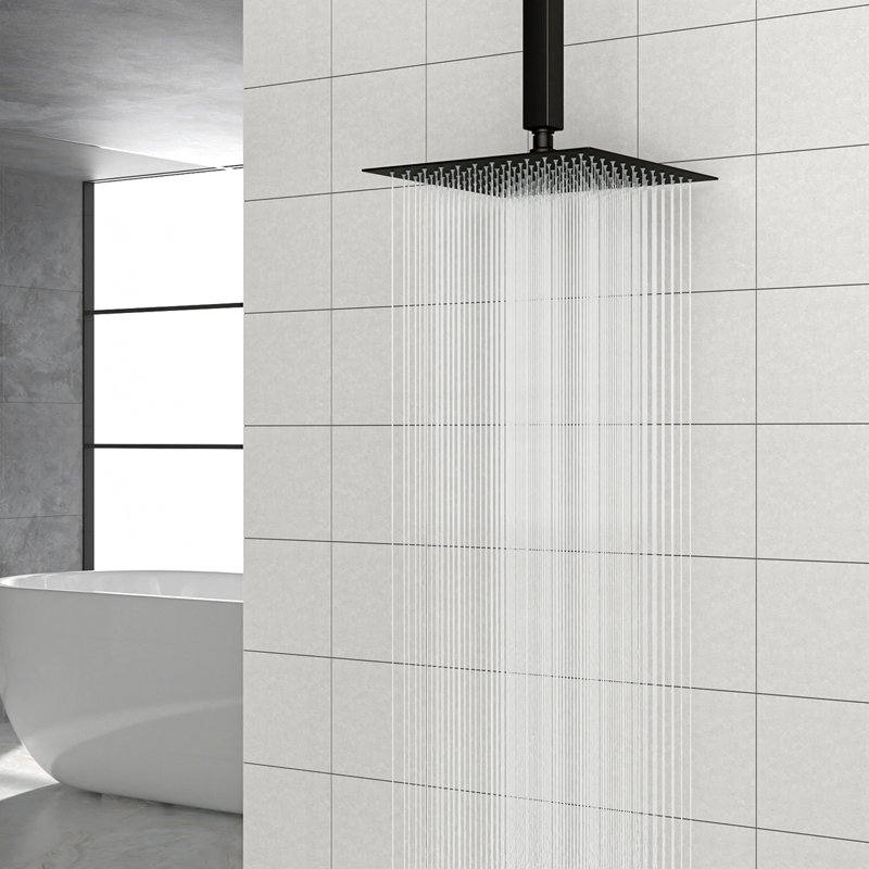 Pomme de douche à pluie carrée 10 po, fixation murale / plafond, Noir mat