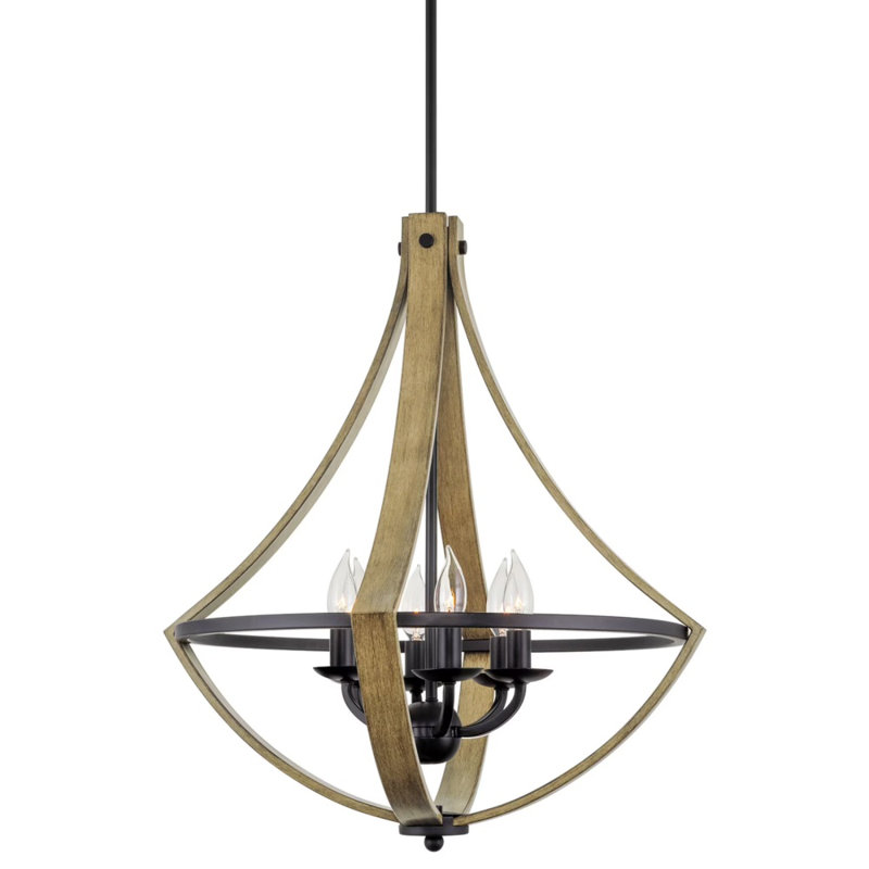 6-Light Rustic Pendant Light, Modern Farmhouse Chandelier with Wood Style Frame for Dining Room & Kitchen Island