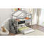 Lit superposé simple au dessus d'une chambre double avec escalier de rangement et tableau noir-1212968581