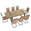 Ensemble de table de salle à manger en bois 87 po avec chaise rembourrée en cuir PU-116617902-123060575
