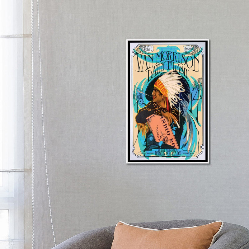 Van Morrison - publicité imprimée, H 26 po x l 18 po x 1,5 po, Aucun mat, Toile blanche encadrée